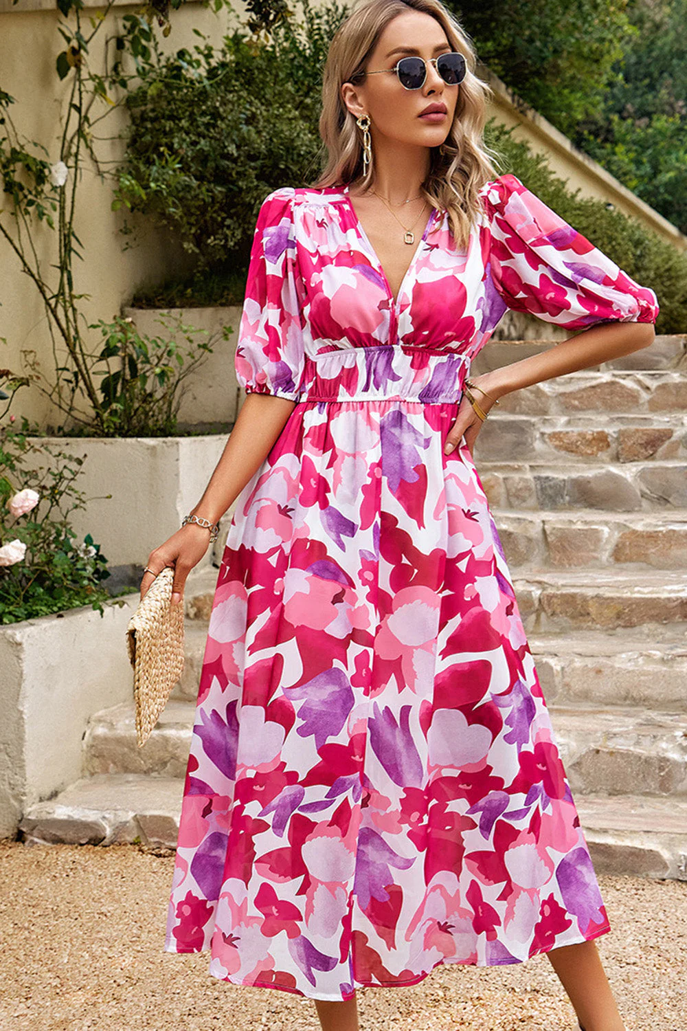 Robe d’été imprimée col V noir à col imprimé - Image 14