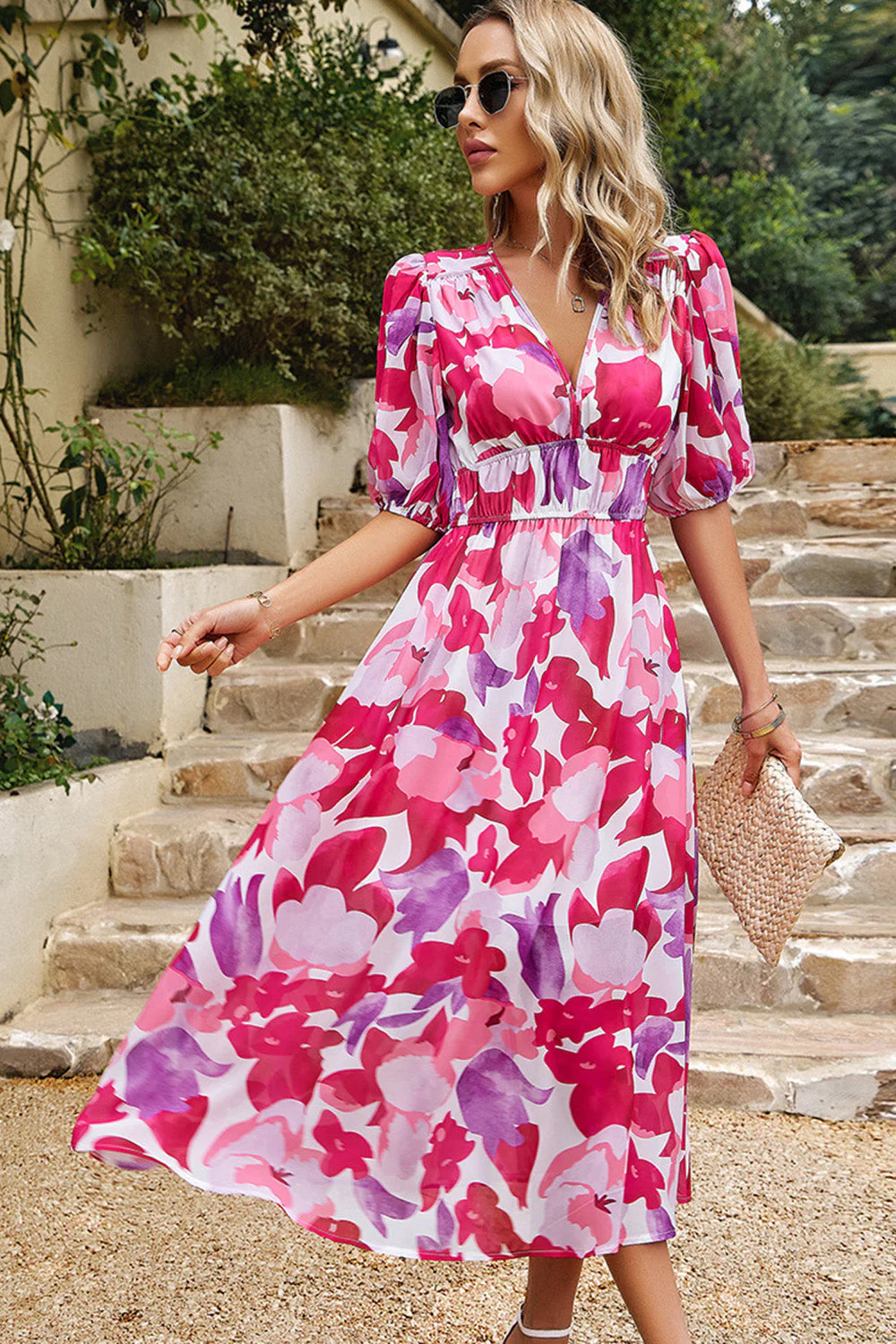 Robe d’été imprimée col V noir à col imprimé - Image 15