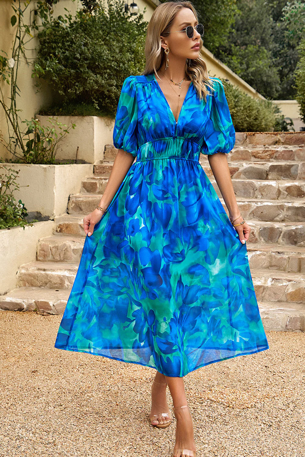 Robe d’été imprimée col V noir à col imprimé - Image 6