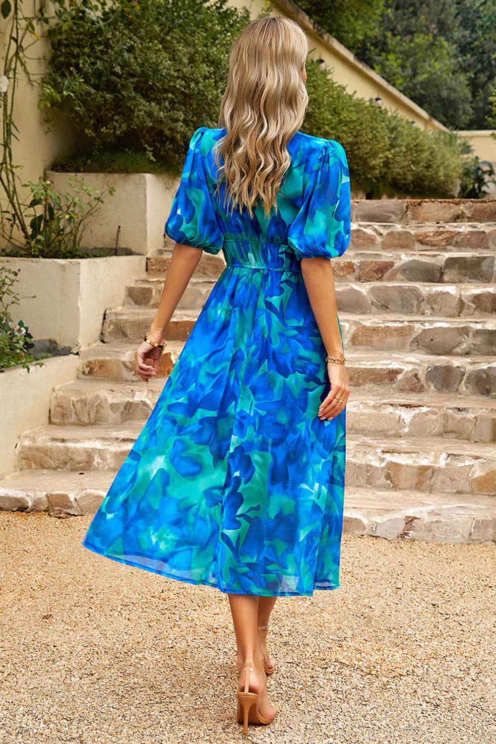 Robe d’été imprimée col V noir à col imprimé - Image 7
