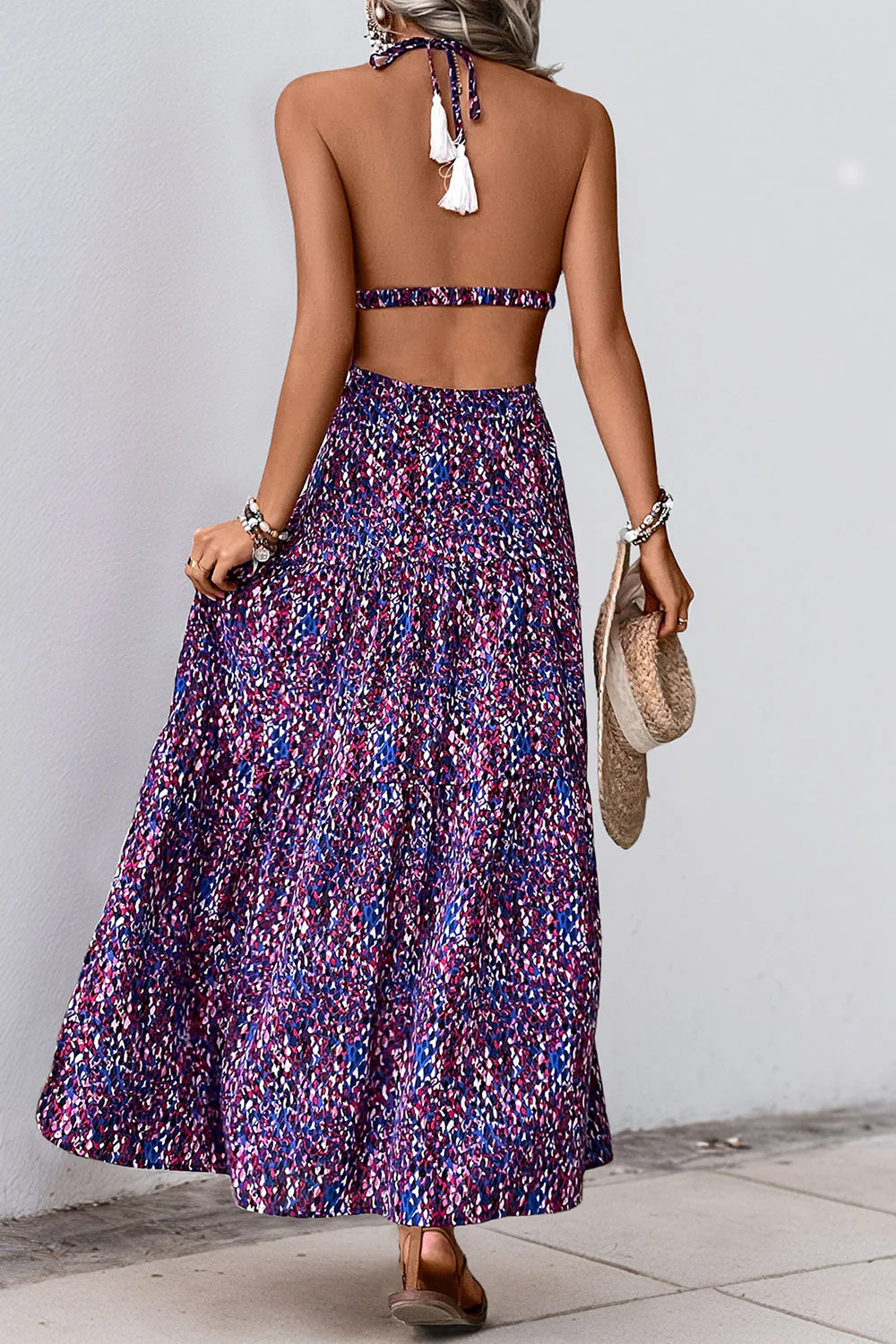 Robe d’été imprimée d’un dos nu violet foncé - Image 2
