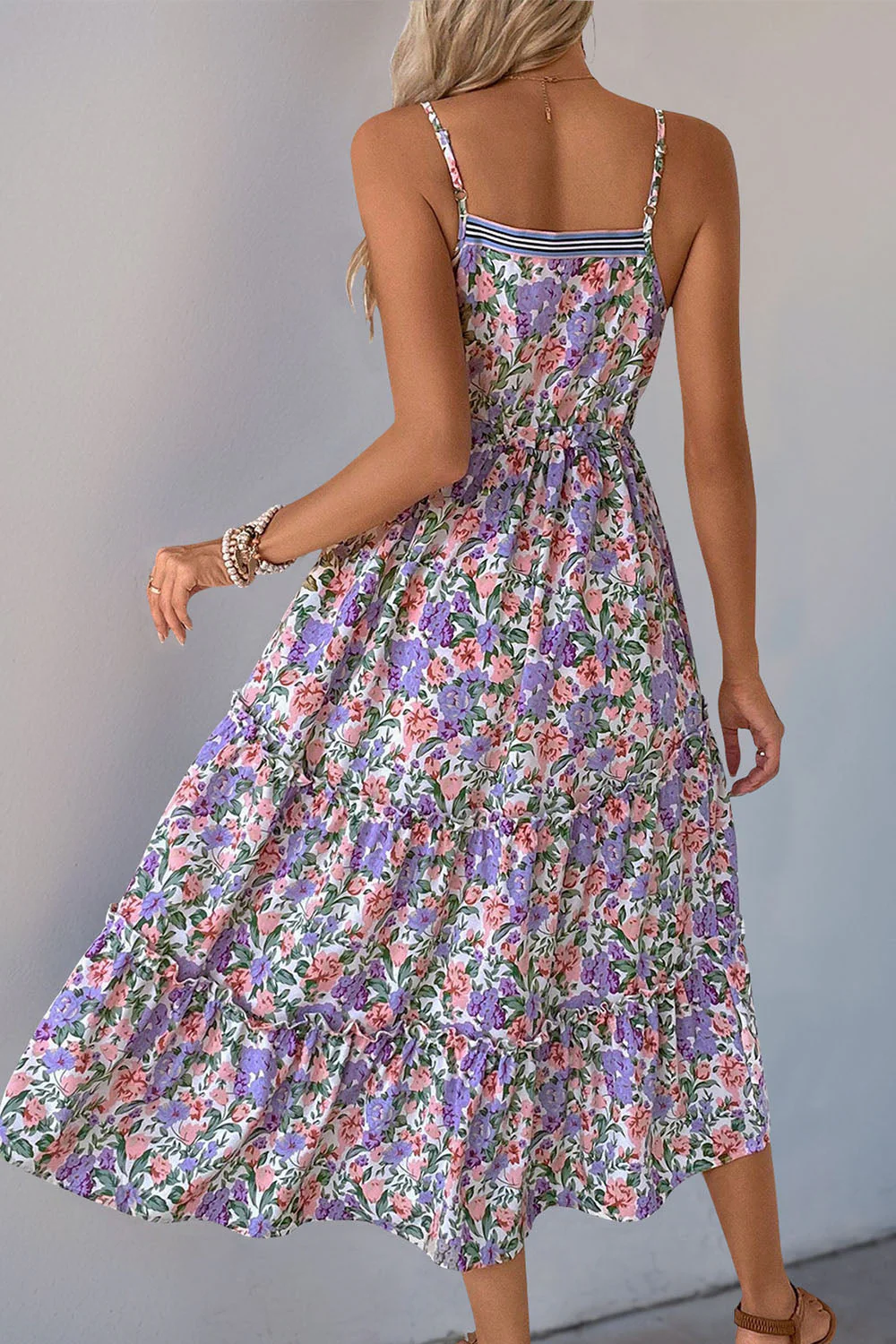 Robe d’été imprimée Purple Floral A Line - Image 2