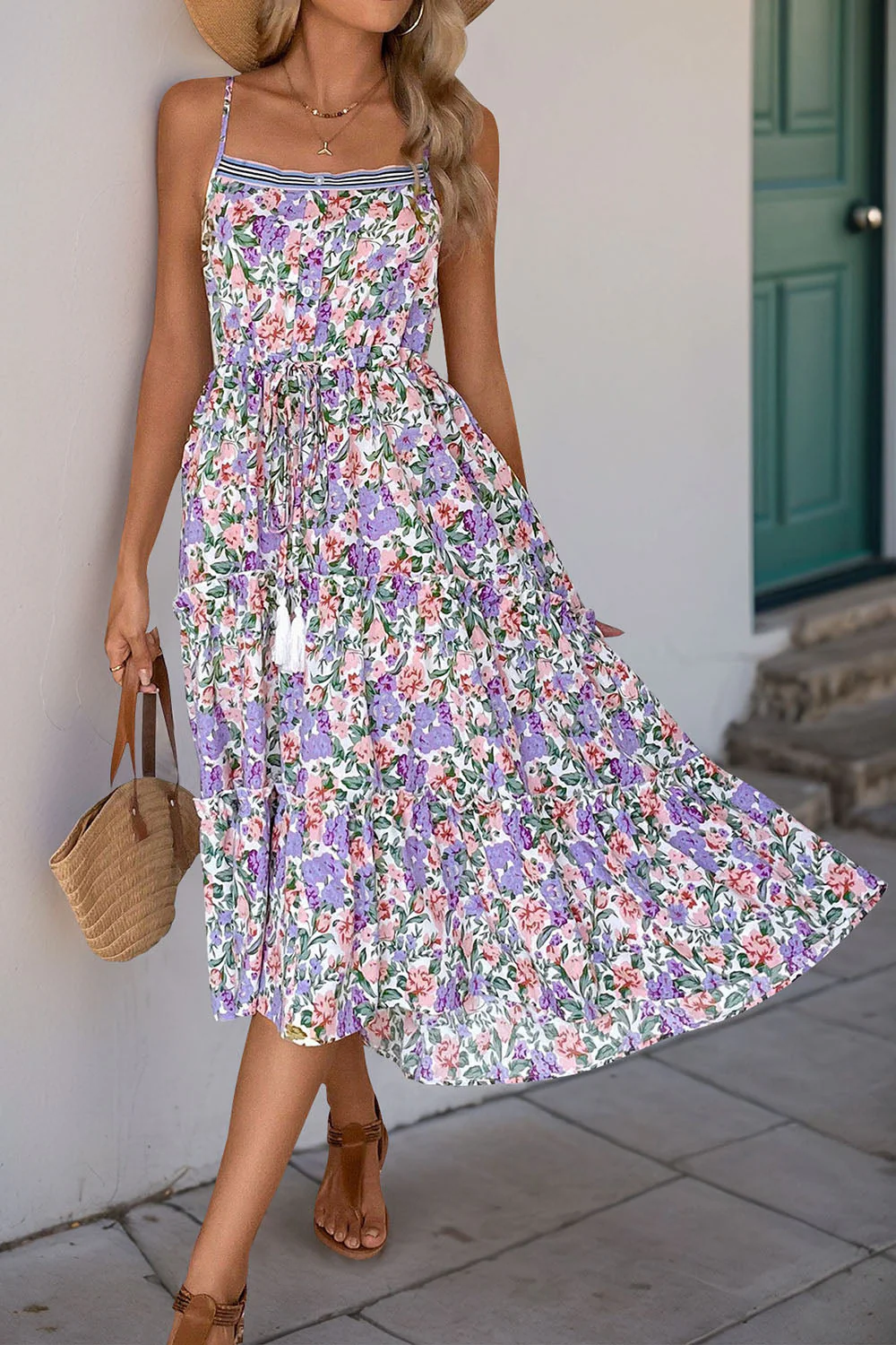 Robe d’été imprimée Purple Floral A Line - Image 3