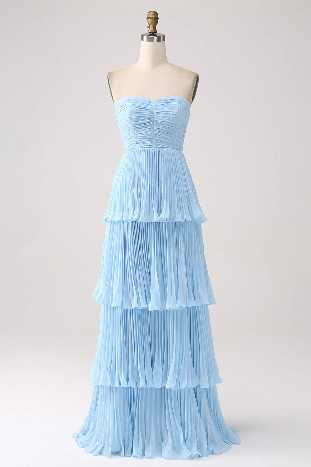 Robe d’honneur longue plissée en chiffon en ligne A et plissée en A-Line avec volants - Image 11