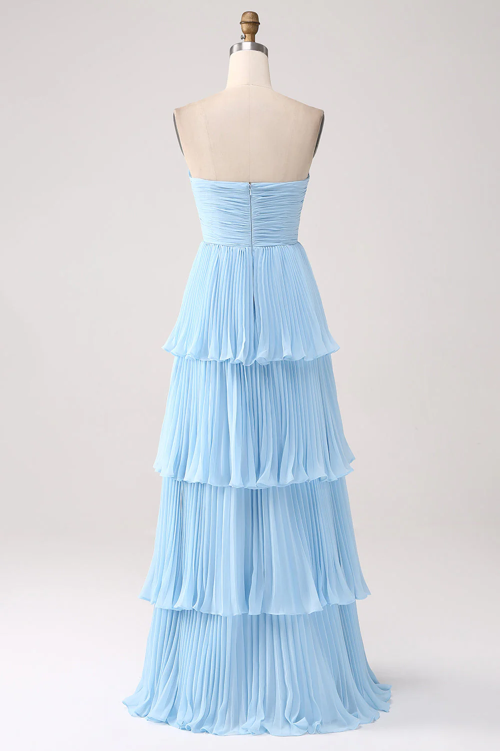Robe d’honneur longue plissée en chiffon en ligne A et plissée en A-Line avec volants - Image 12