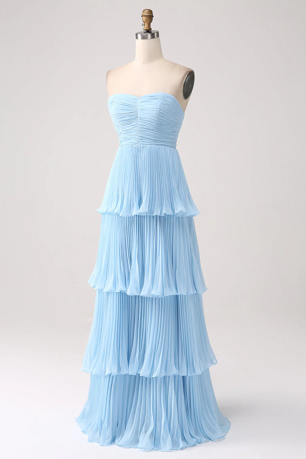 Robe d’honneur longue plissée en chiffon en ligne A et plissée en A-Line avec volants - Image 13
