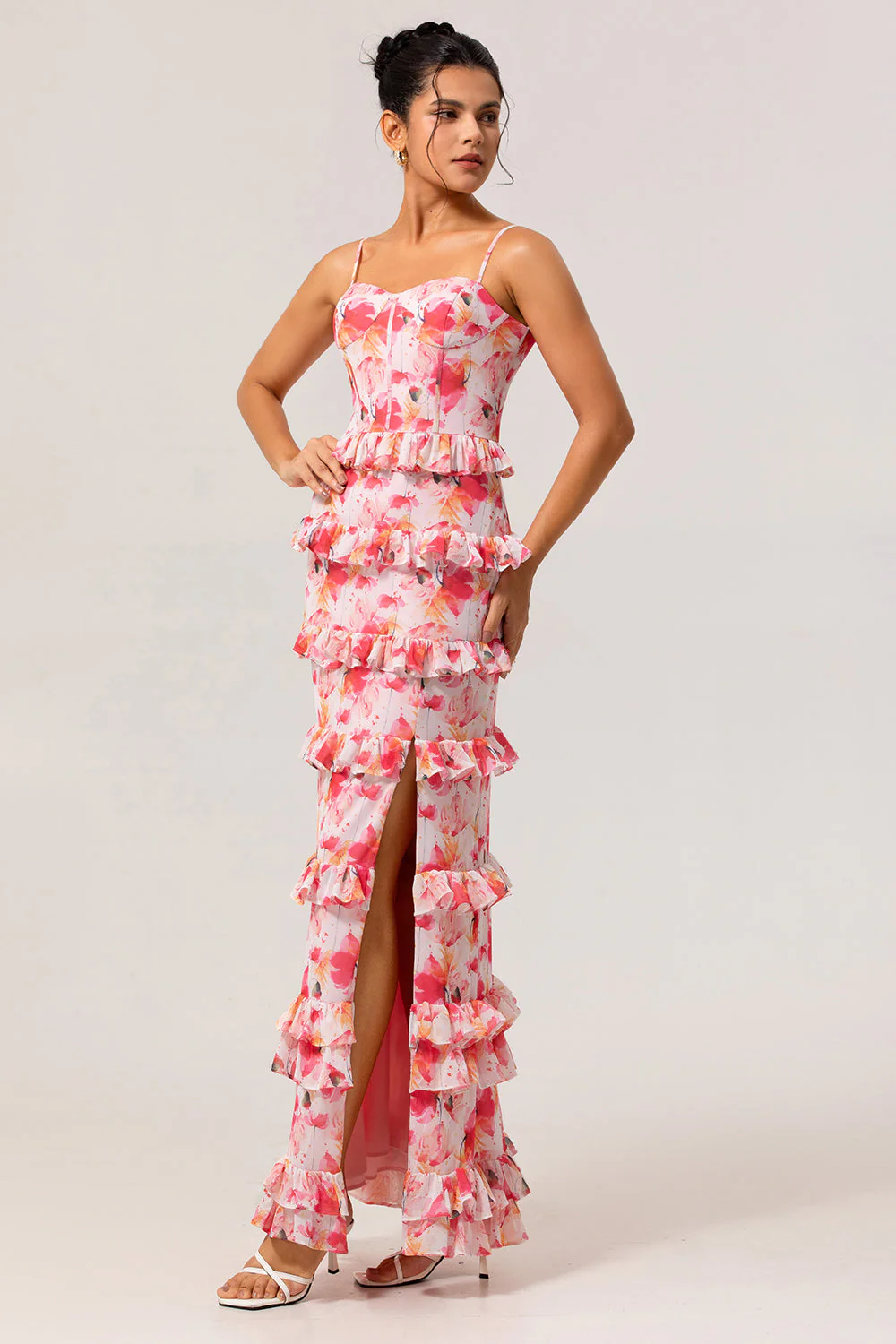 Robe d’invité de mariage longue à volants avec fente - Image 3