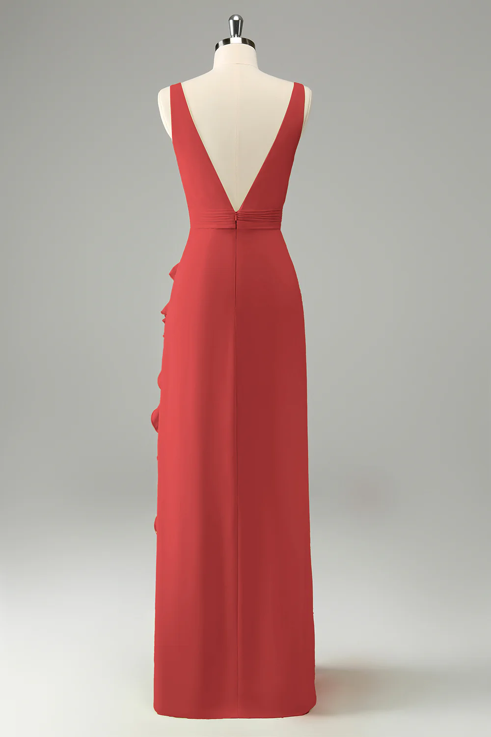 Robe d’invitée de mariage à volants à col en V profond fuchsia avec fente - Image 8