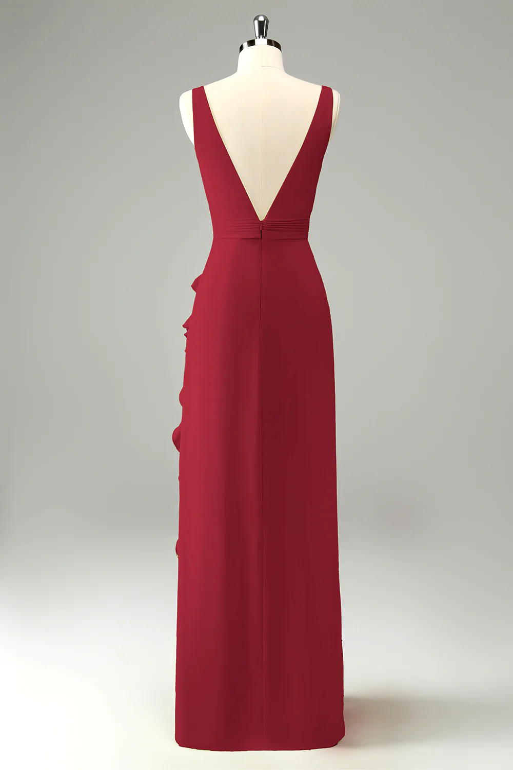 Robe d’invitée de mariage à volants à col en V profond lime avec fente - Image 10