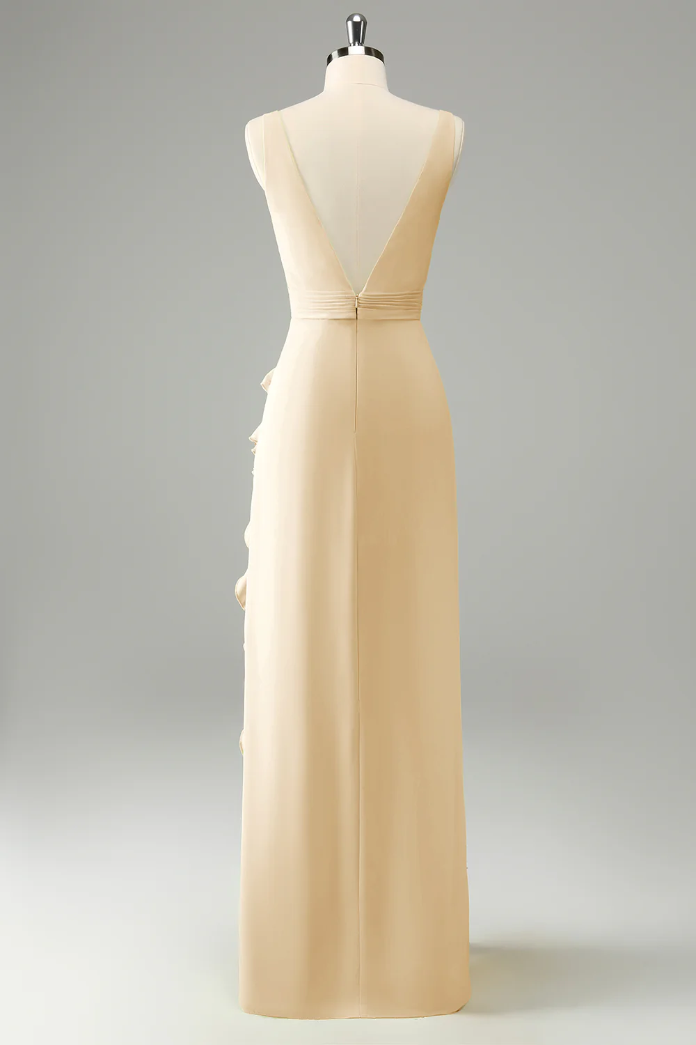 Robe d’invitée de mariage à volants à col en V profond lime avec fente - Image 12