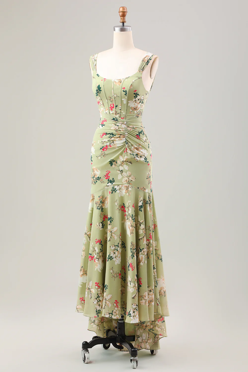 Robe d’invitée de mariage corset sirène grande fleur verte - Image 4
