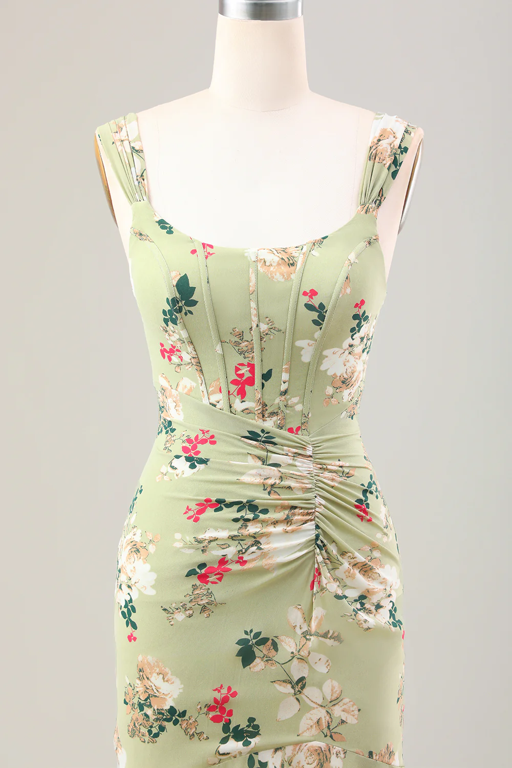Robe d’invitée de mariage corset sirène grande fleur verte - Image 5