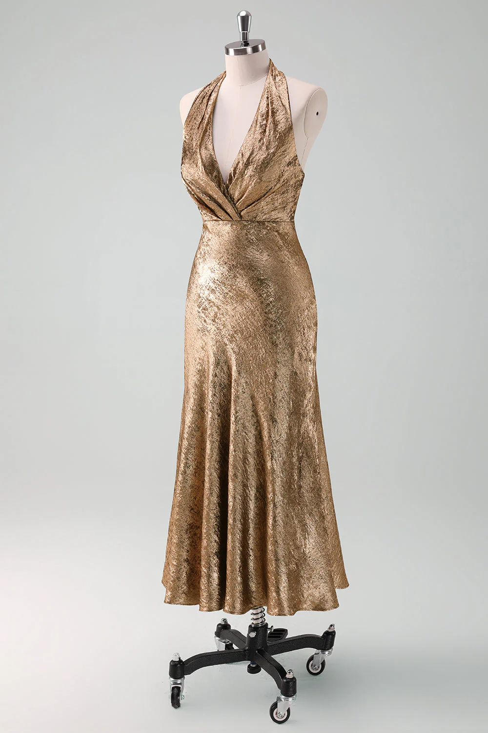 Robe d’invitée de mariage midi dos nu doré sirène - Image 3