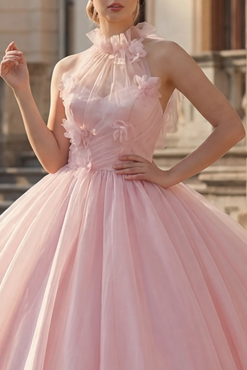Robe de bal à blush à dos nus et col appliqué Quinceañera - Image 3
