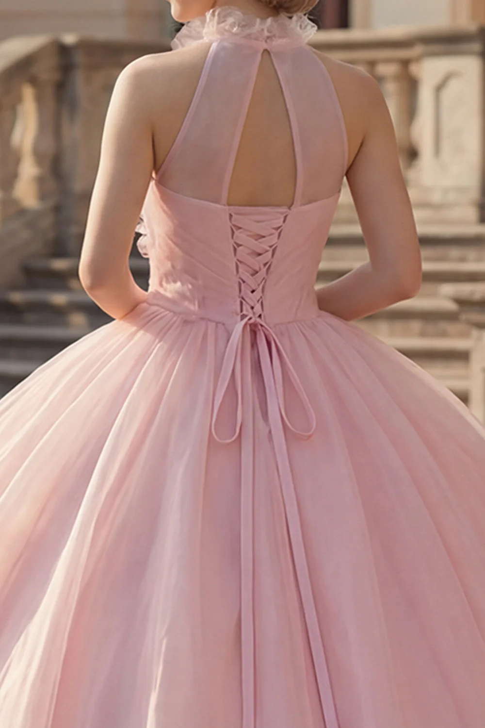 Robe de bal à blush à dos nus et col appliqué Quinceañera - Image 4