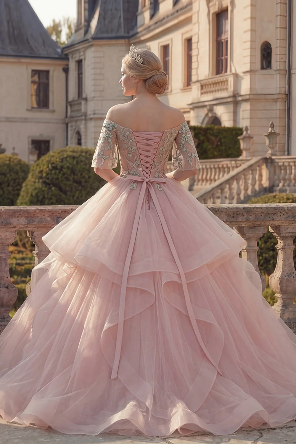 Robe de bal à blush décollée de l’épaule et volants Quinceañera - Image 2
