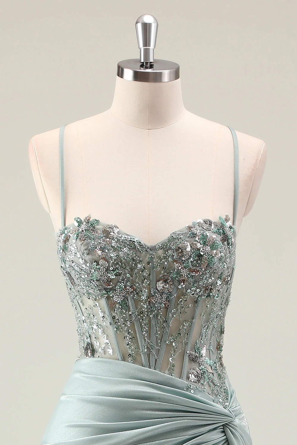 Robe de bal à bretelles spaghetti à paillettes scintillantes sirène bleu marine foncé avec fente - Image 10