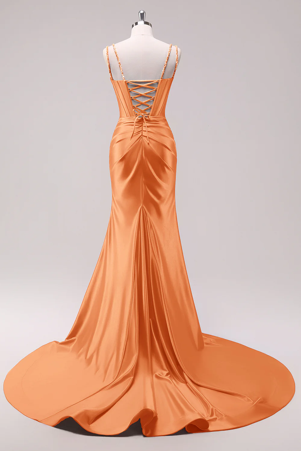 Robe de bal à bretelles spaghetti sirène fuchsia corset à paillettes avec fente - Image 18