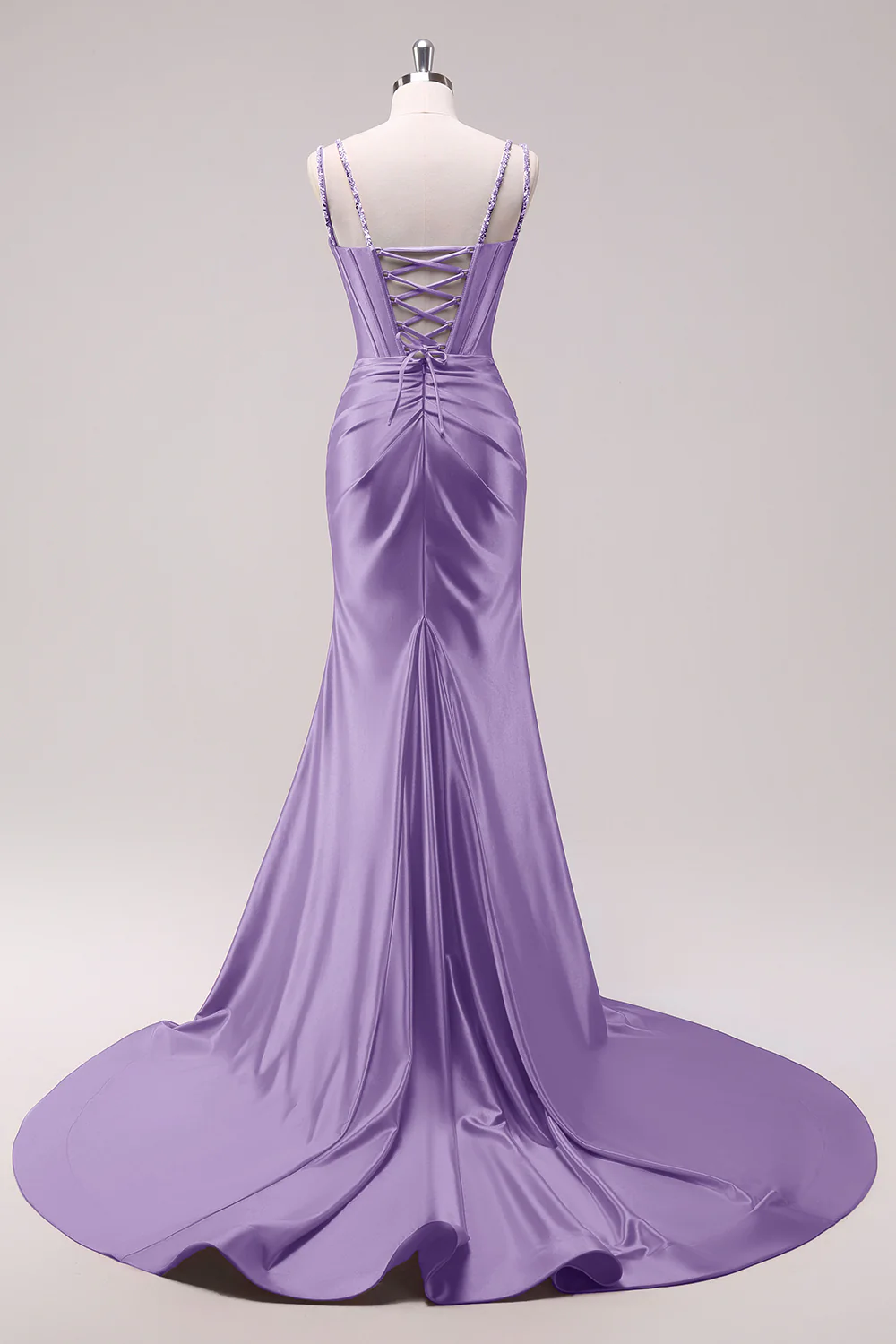 Robe de bal à bretelles spaghetti sirène fuchsia corset à paillettes avec fente - Image 20