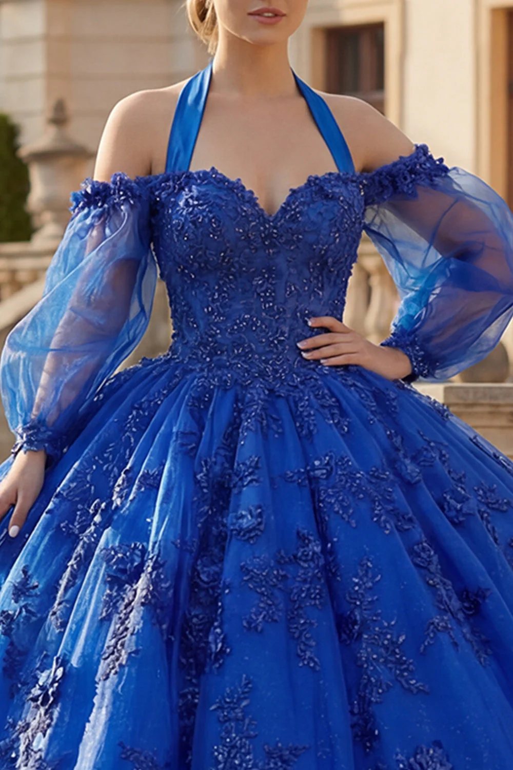 Robe de bal à col nu, bleu royal pailleté pailletée robe quinceañera - Image 3