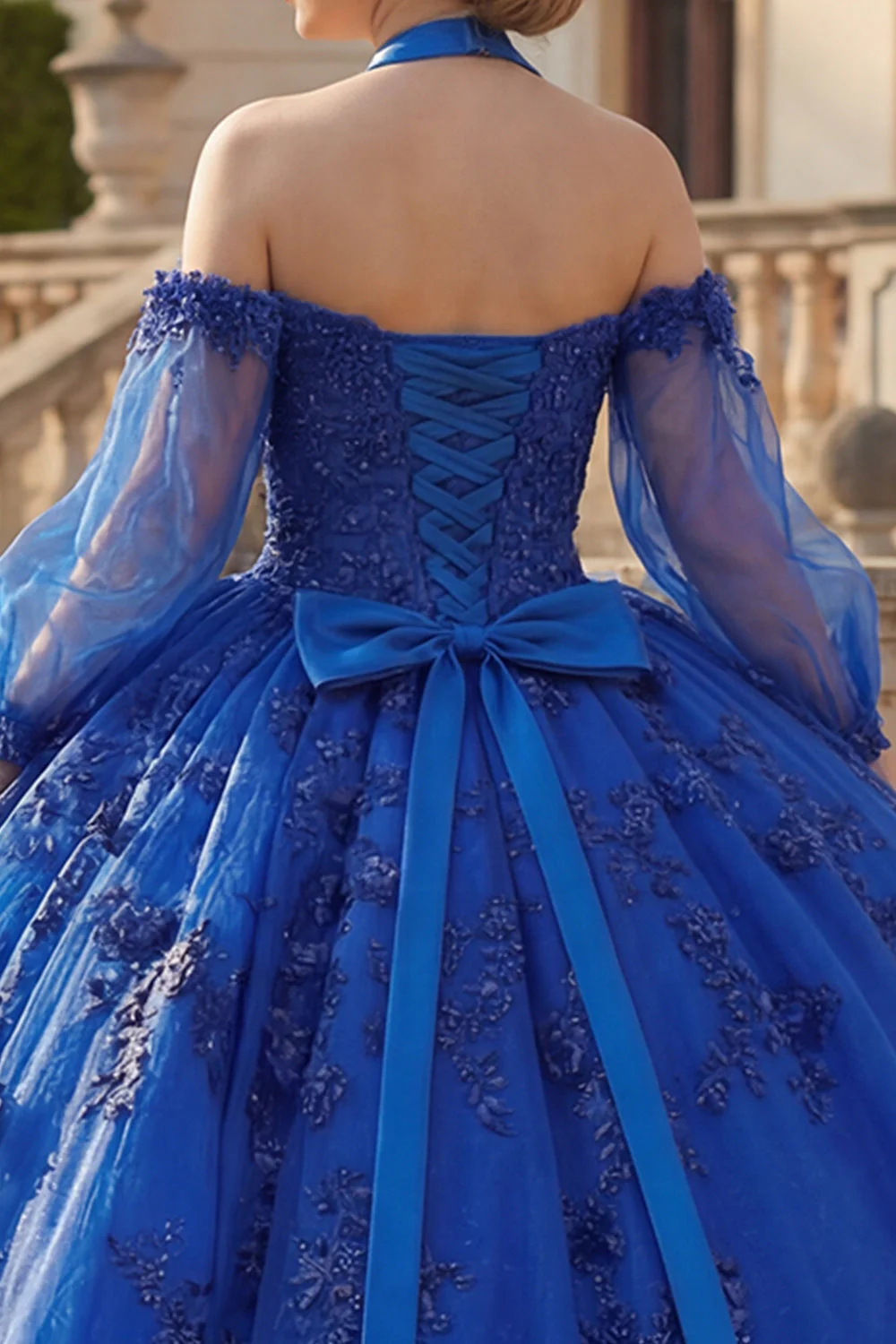 Robe de bal à col nu, bleu royal pailleté pailletée robe quinceañera - Image 4