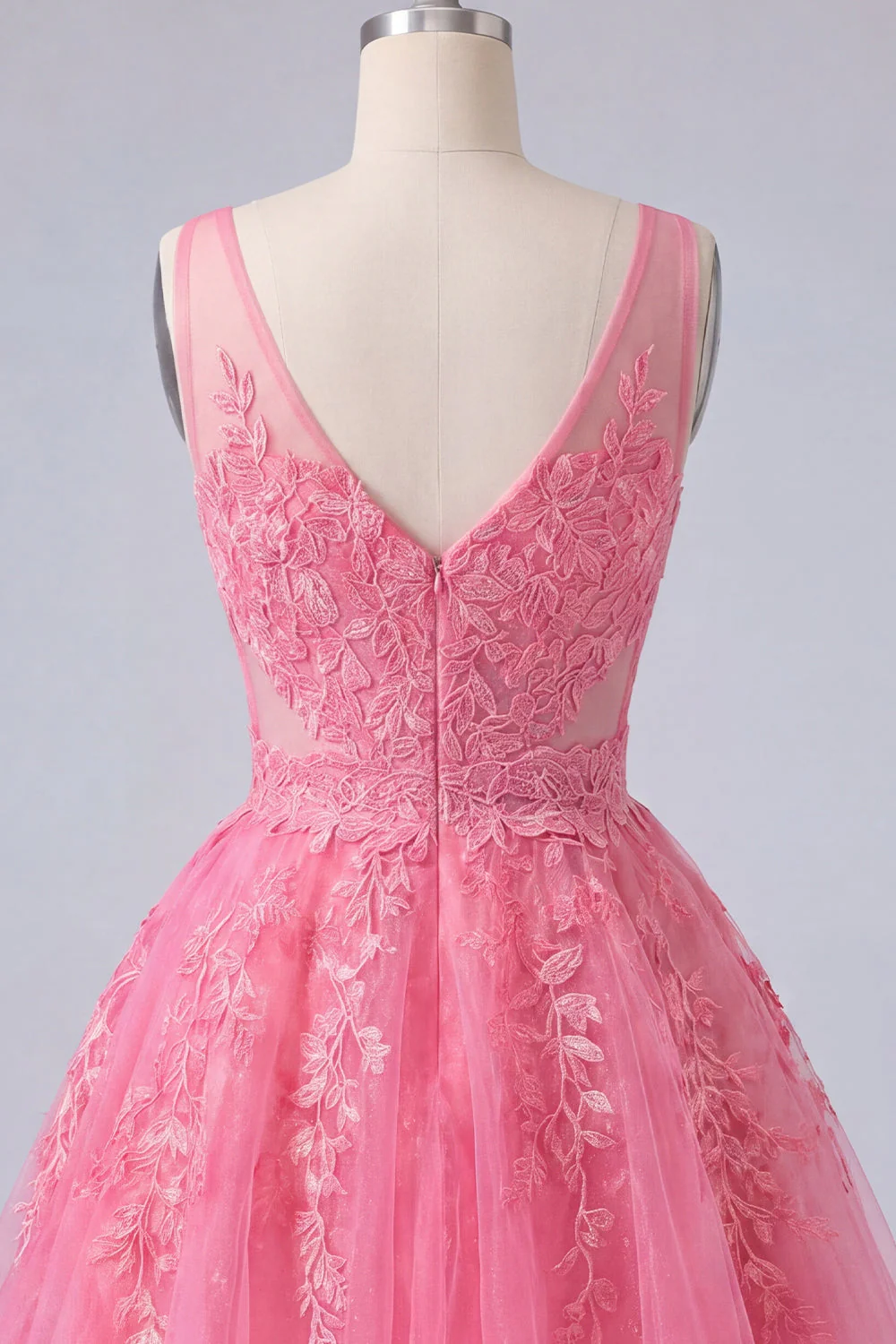 Robe de bal à la maison en tulle rose vif rose vif en ligne A - Image 8