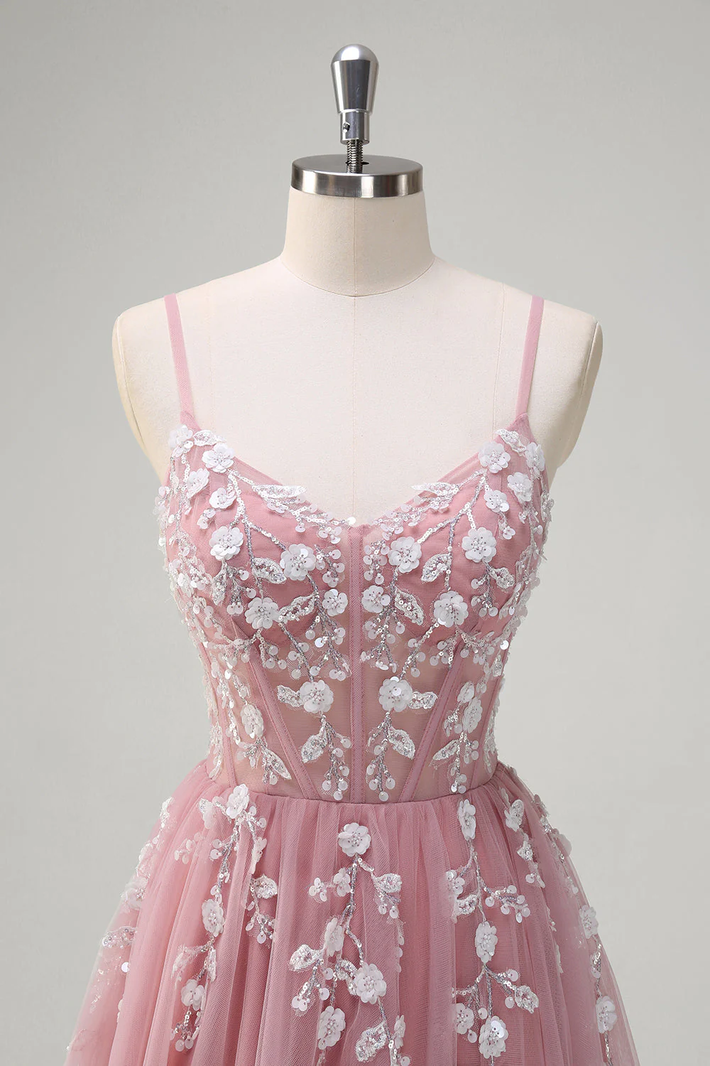 Robe de Soirée à paillettes à bretelles spaghetti trapèze bleu royal avec fente - Image 10