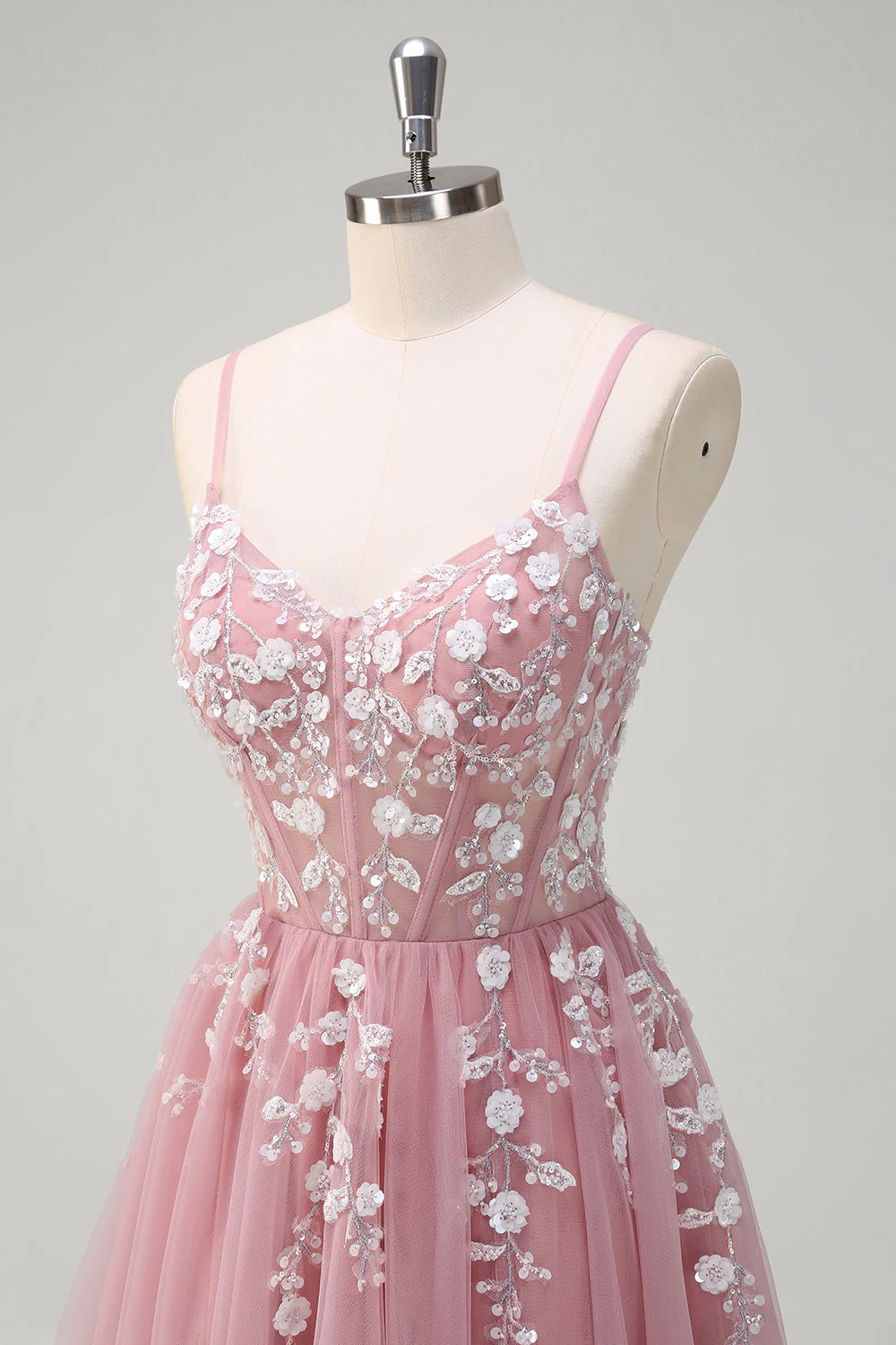 Robe de Soirée à paillettes à bretelles spaghetti trapèze bleu royal avec fente - Image 12