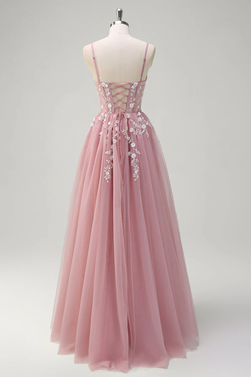 Robe de Soirée à paillettes à bretelles spaghetti trapèze bleu royal avec fente - Image 8