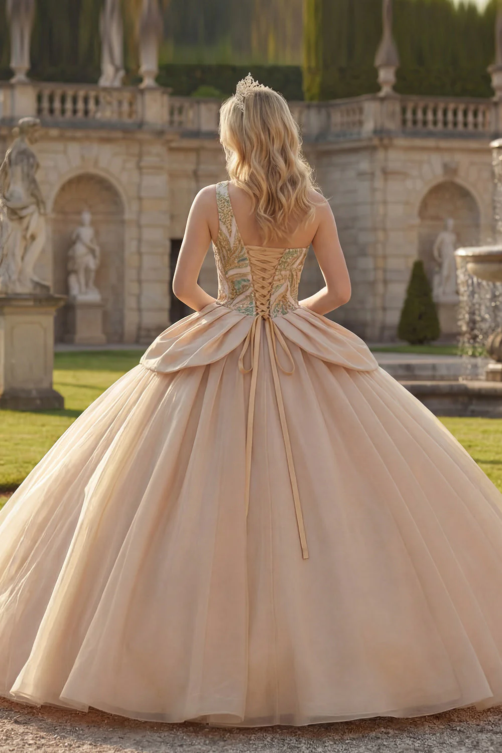 Robe de bal à paillettes à une épaule scintillante robe de quinceañera champagne - Image 2
