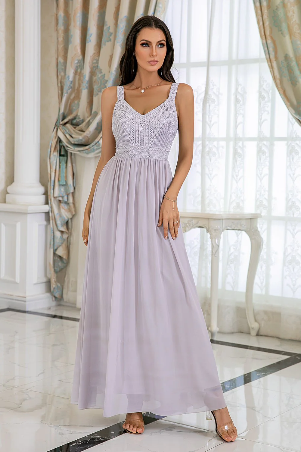 Robe de bal À paillettes grise a-line - Image 3