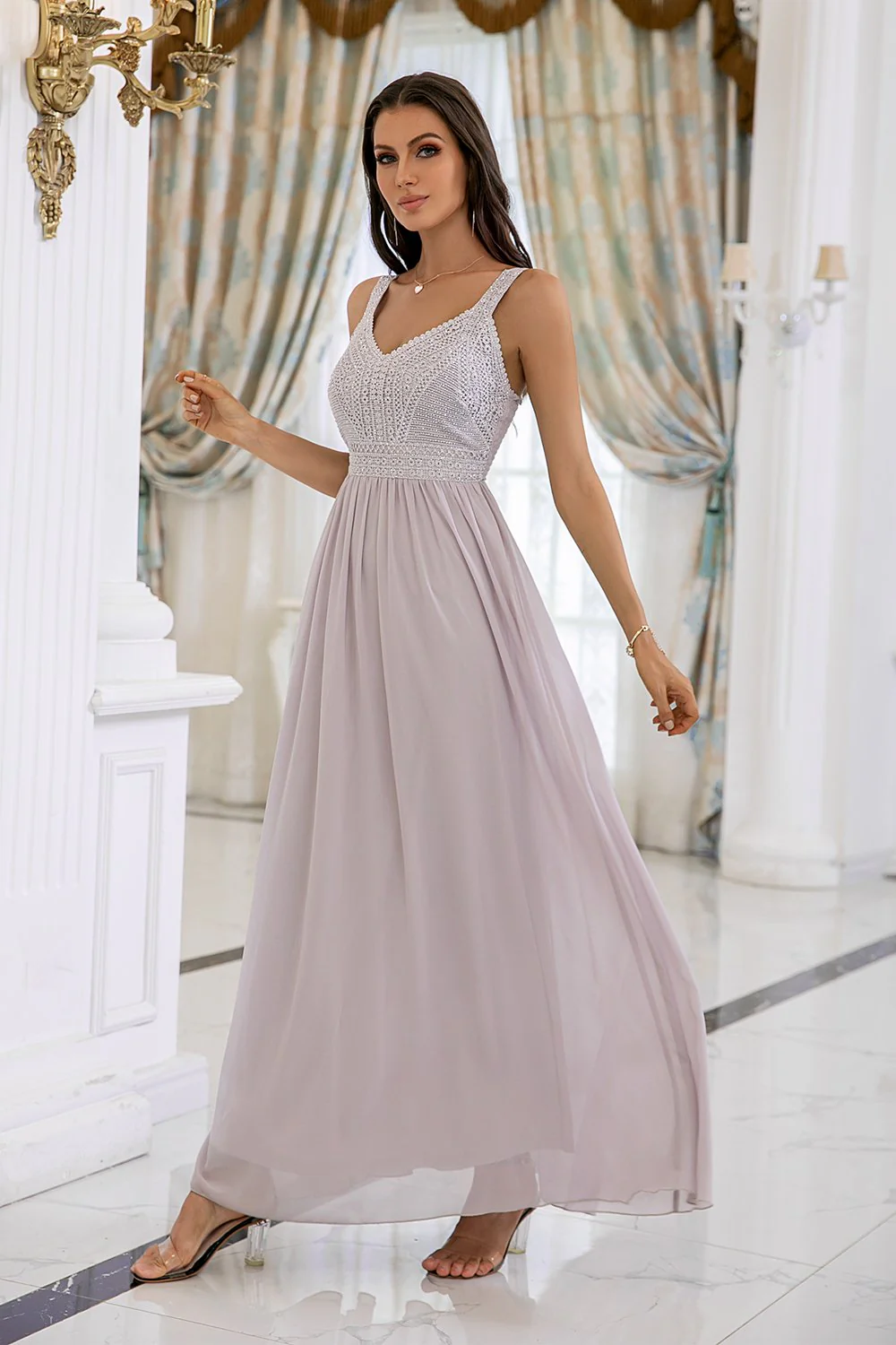 Robe de bal À paillettes grise a-line - Image 5