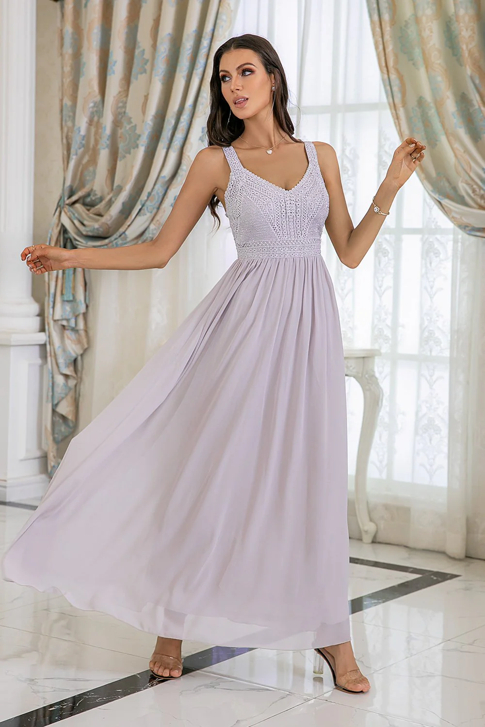Robe de bal À paillettes grise a-line - Image 6