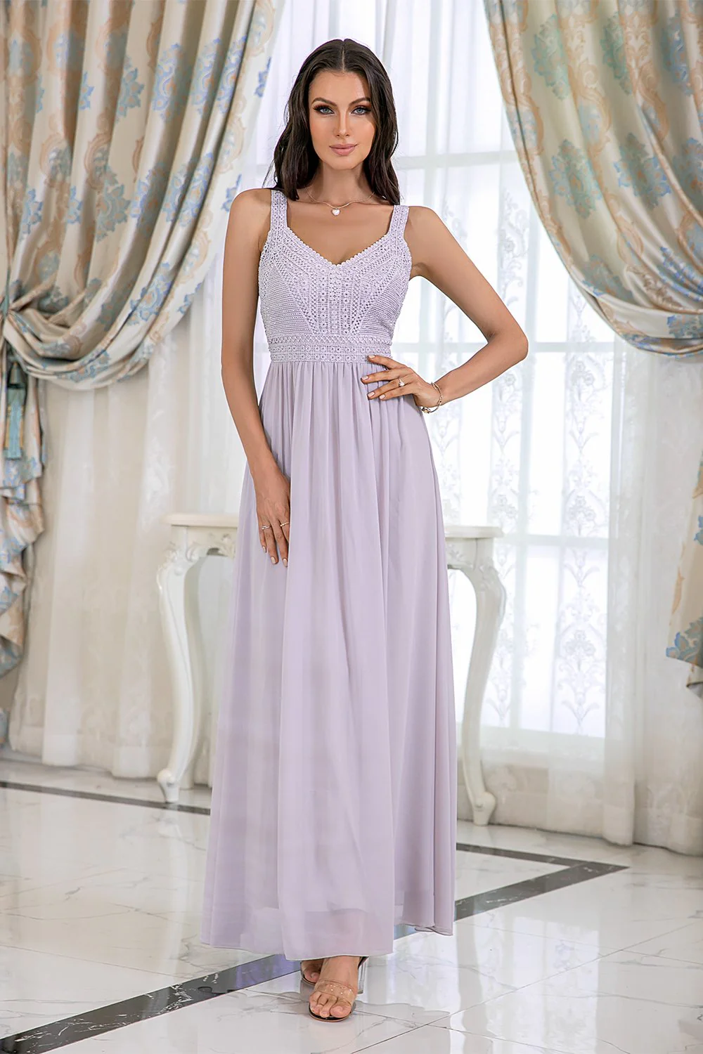 Robe de bal À paillettes grise a-line - Image 7