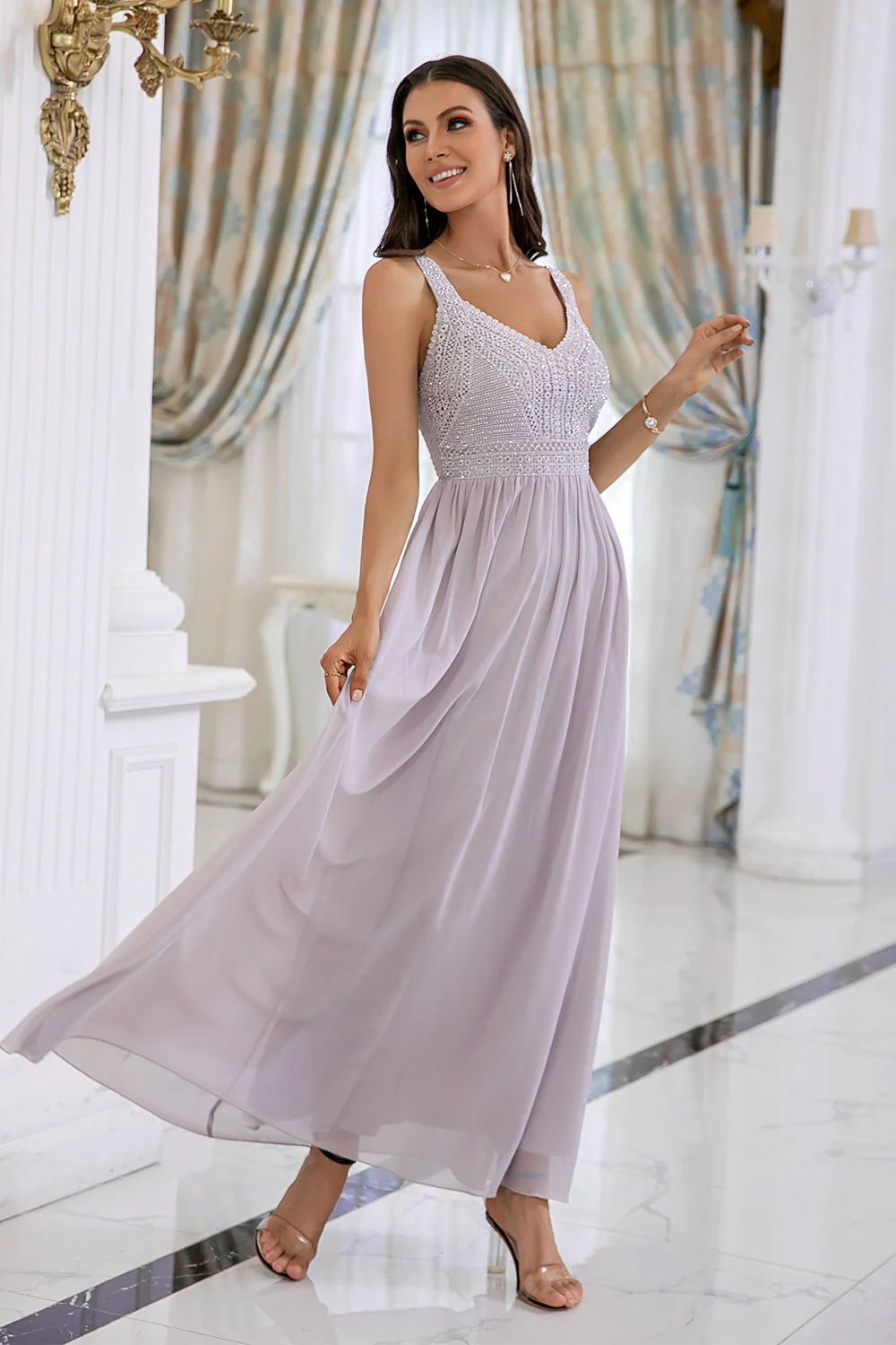 Robe de bal À paillettes grise a-line - Image 8
