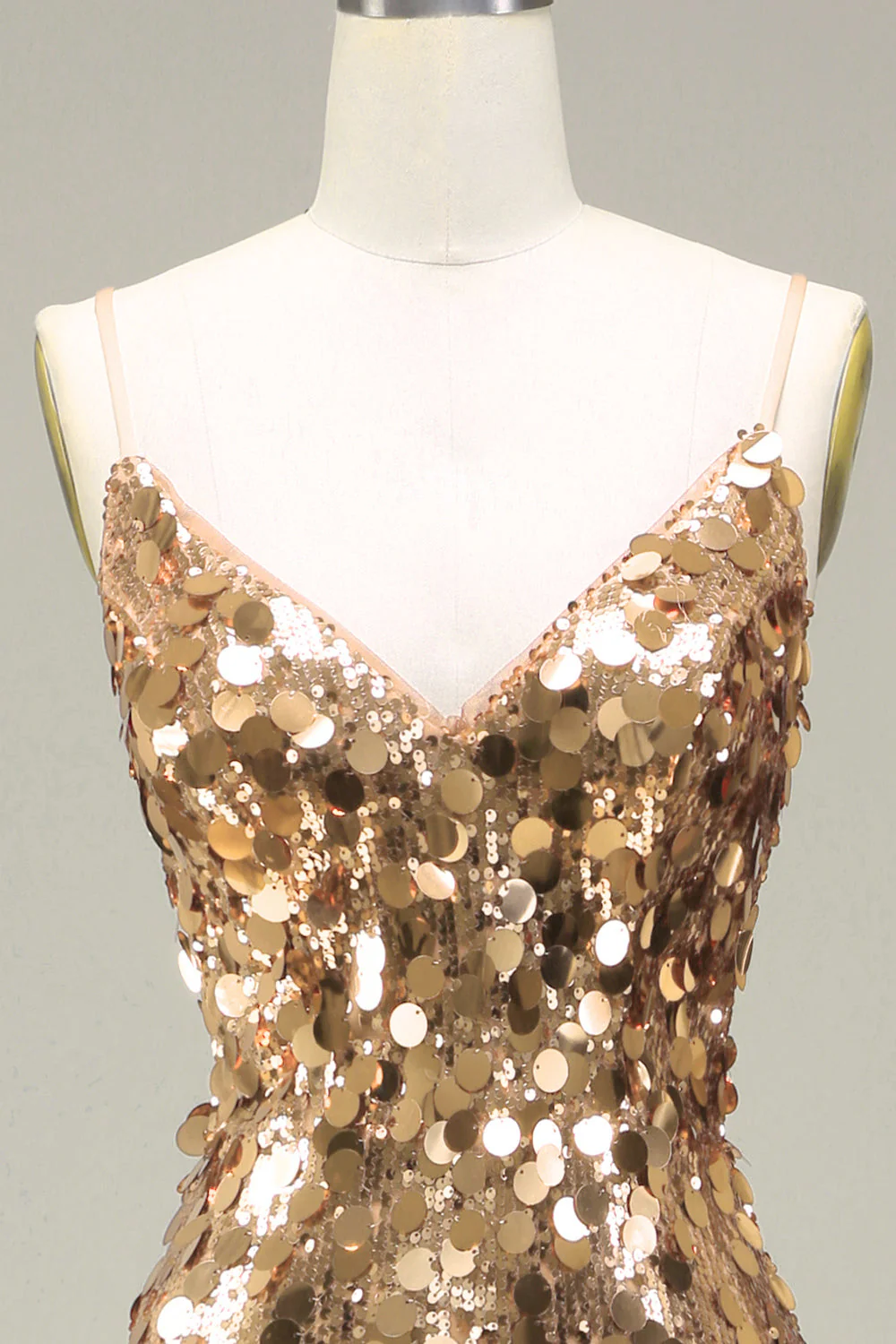 Robe de bal à paillettes sirène dorée scintillante avec fente - Image 4
