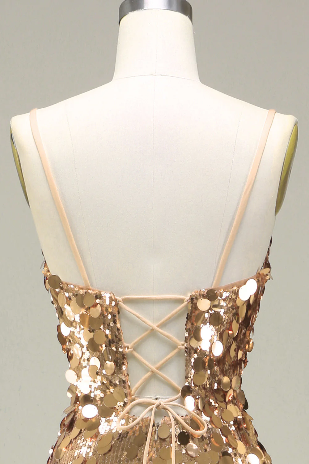 Robe de bal à paillettes sirène dorée scintillante avec fente - Image 5