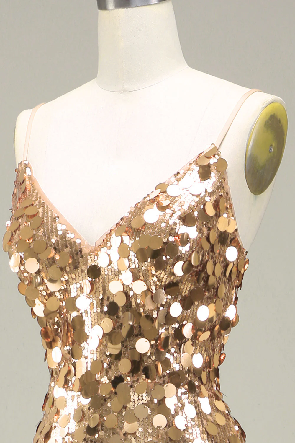 Robe de bal à paillettes sirène dorée scintillante avec fente - Image 6