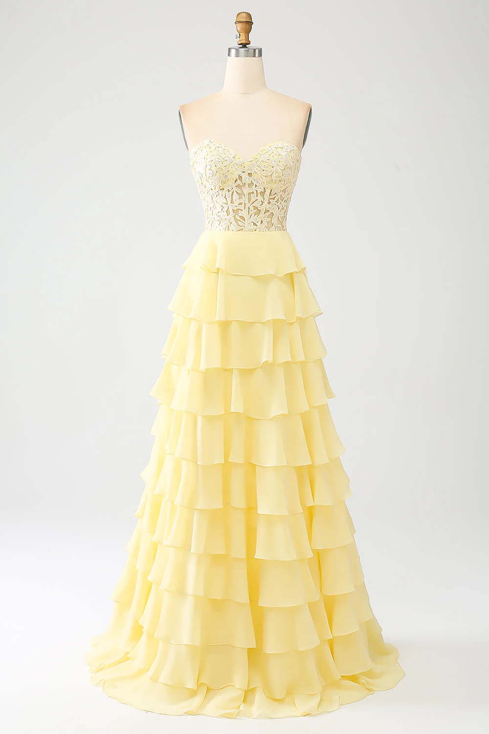Robe de soirée à plusieurs niveaux chérie jaune