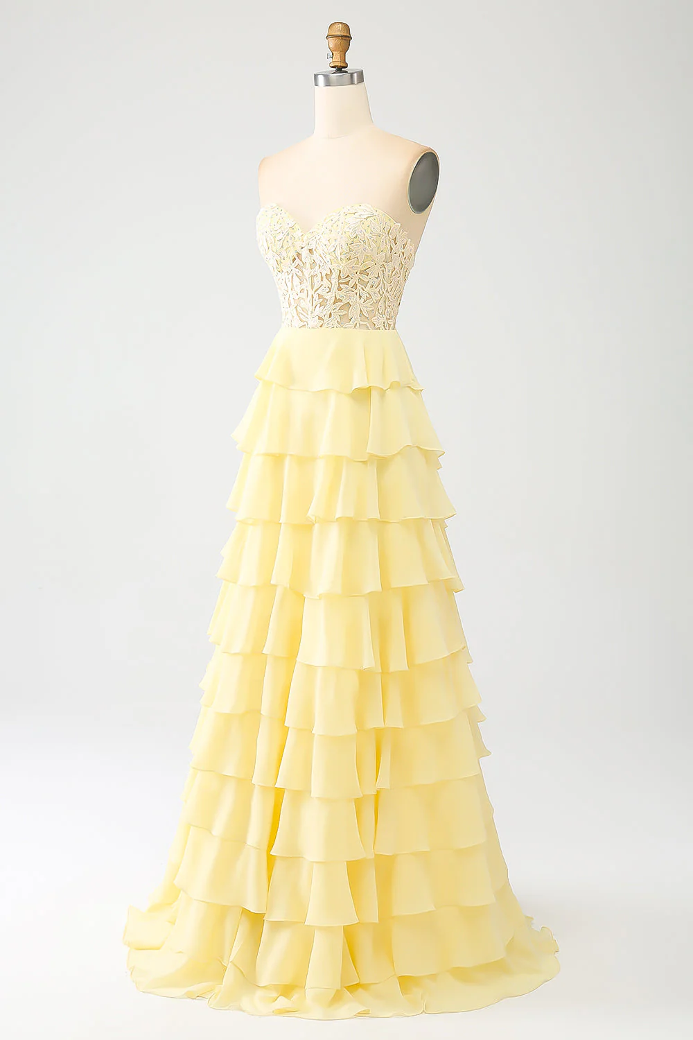 Robe de soirée à plusieurs niveaux chérie jaune - Image 3