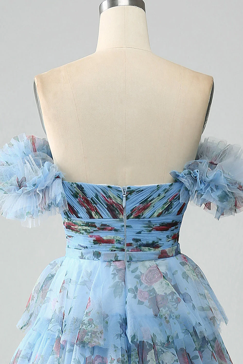 Robe de soirée à plusieurs niveaux imprimée florale à épaules dénudées avec plissée - Image 13