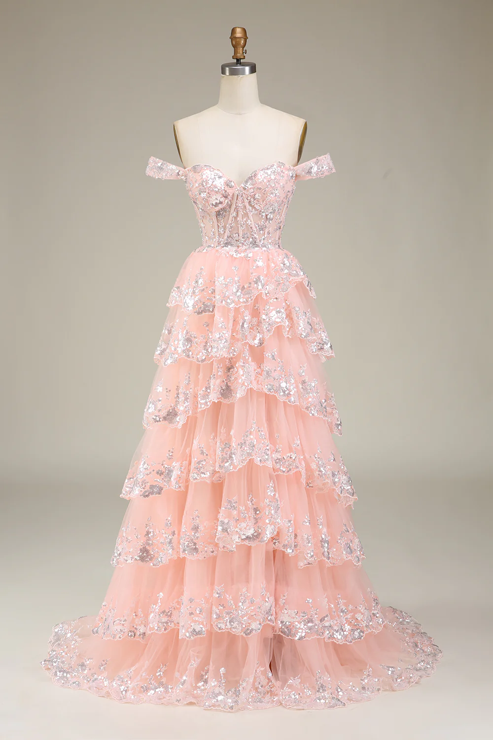 Robe de bal à plusieurs niveaux noire sur les épaules - Image 13