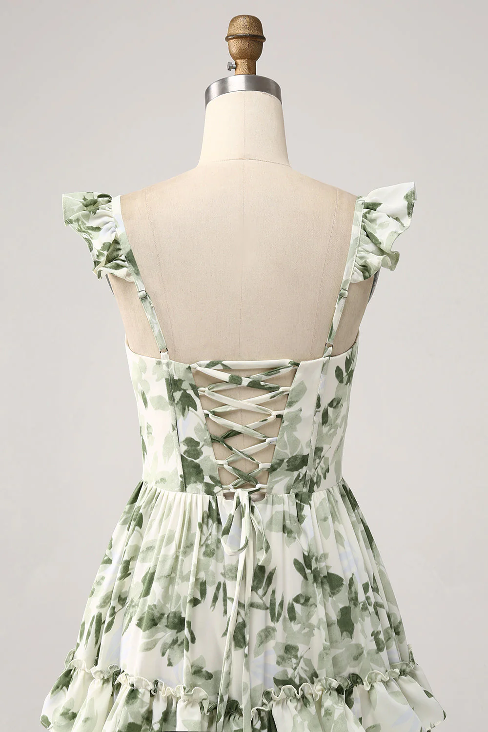 Robe de Soirée à volants floraux verts à plusieurs niveaux avec fente - Image 6