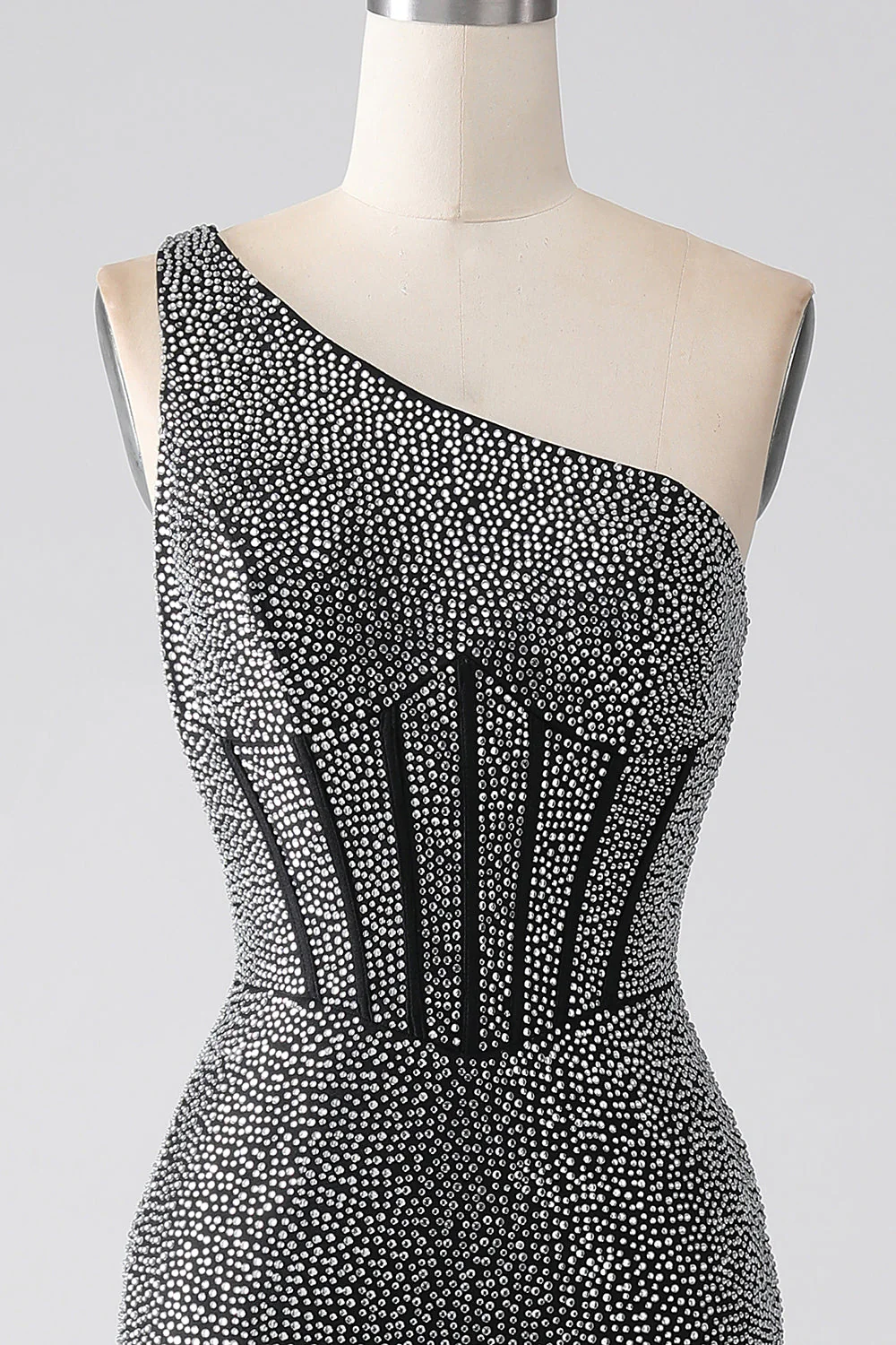 Robe de soirée Corset à une épaule sirène noire scintillante - Image 4