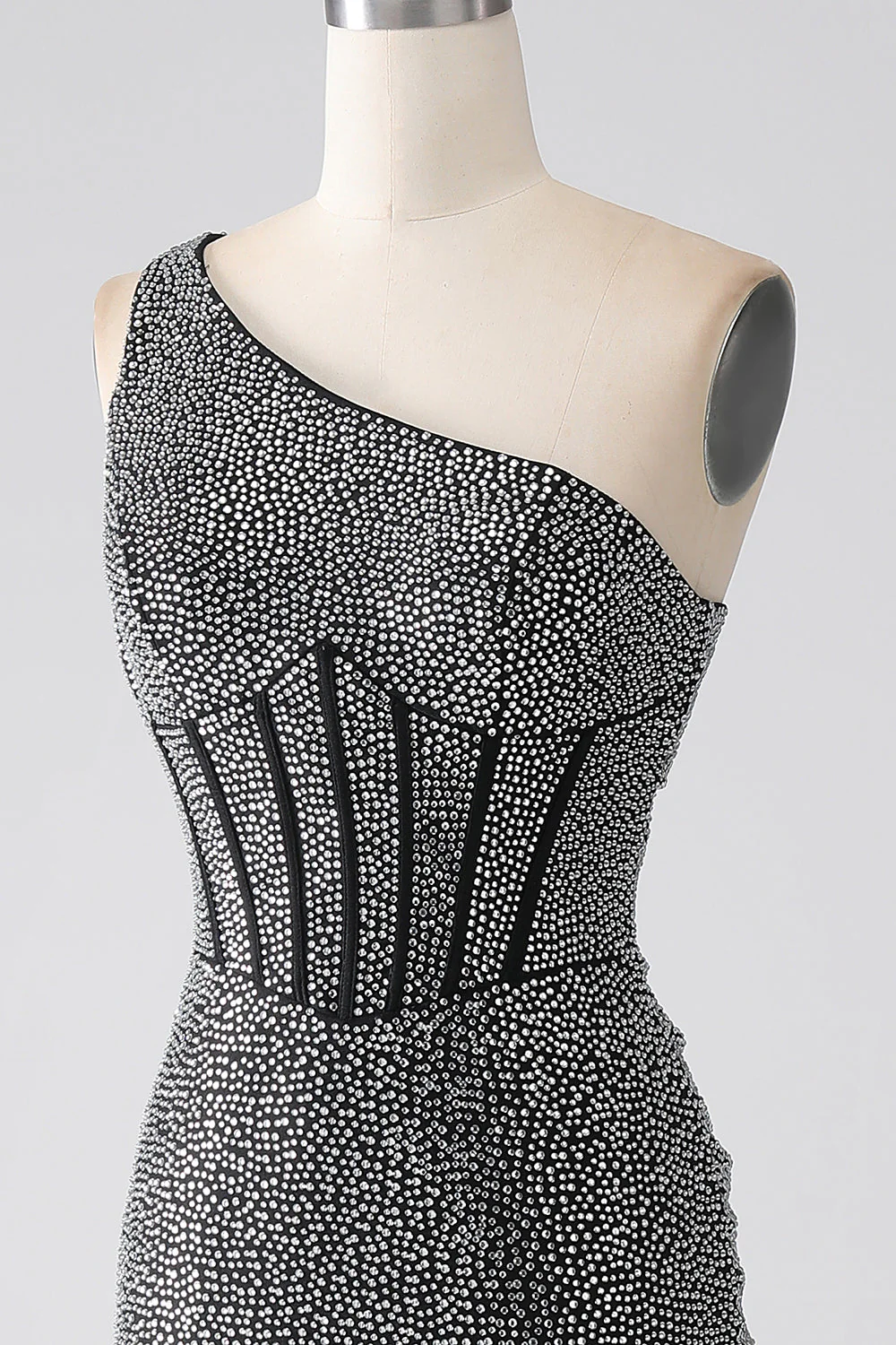 Robe de soirée Corset à une épaule sirène noire scintillante - Image 6