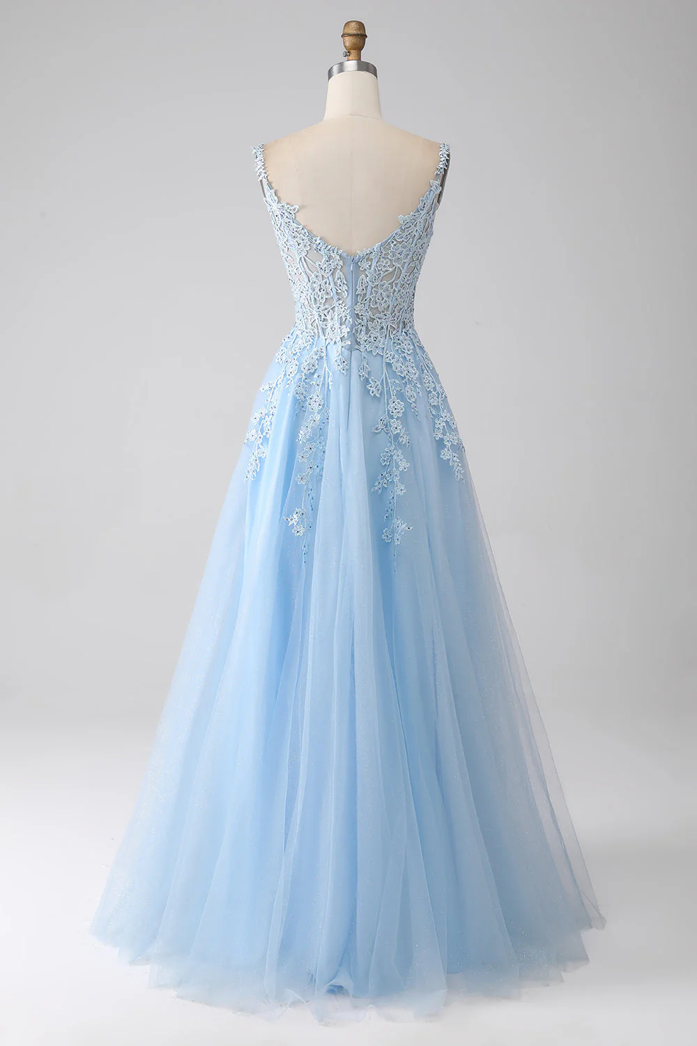 Robe de bal Corset bleu clair A-ligne avec appliques - Image 2