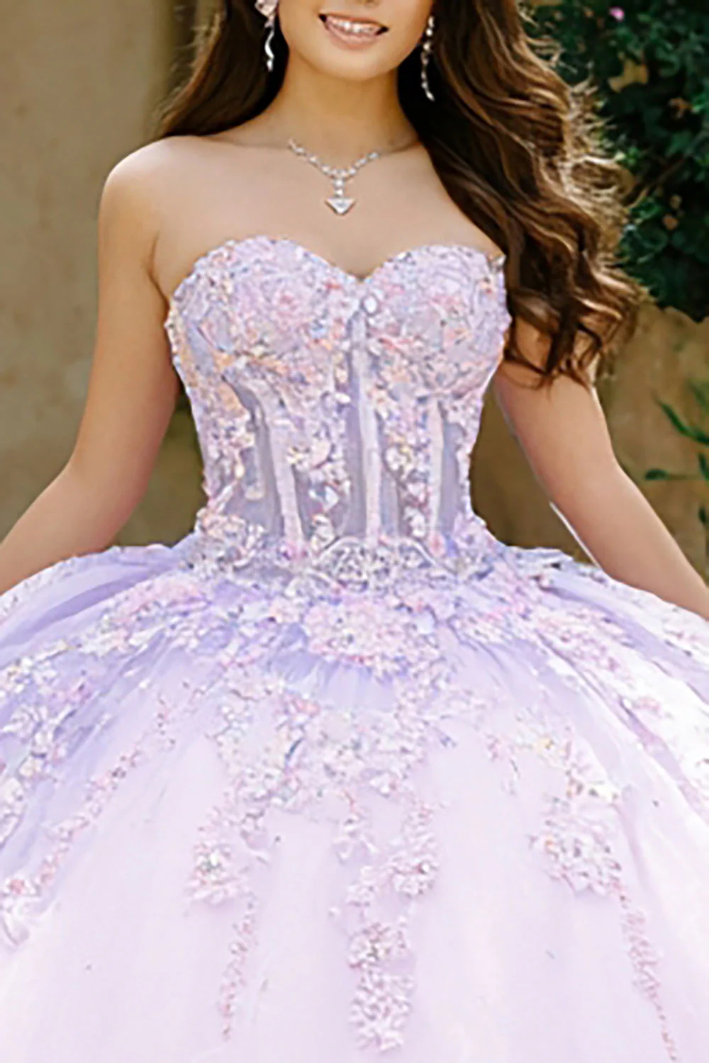 Robe de bal corset lilas sans bustier avec applique, robe quinceañera - Image 2