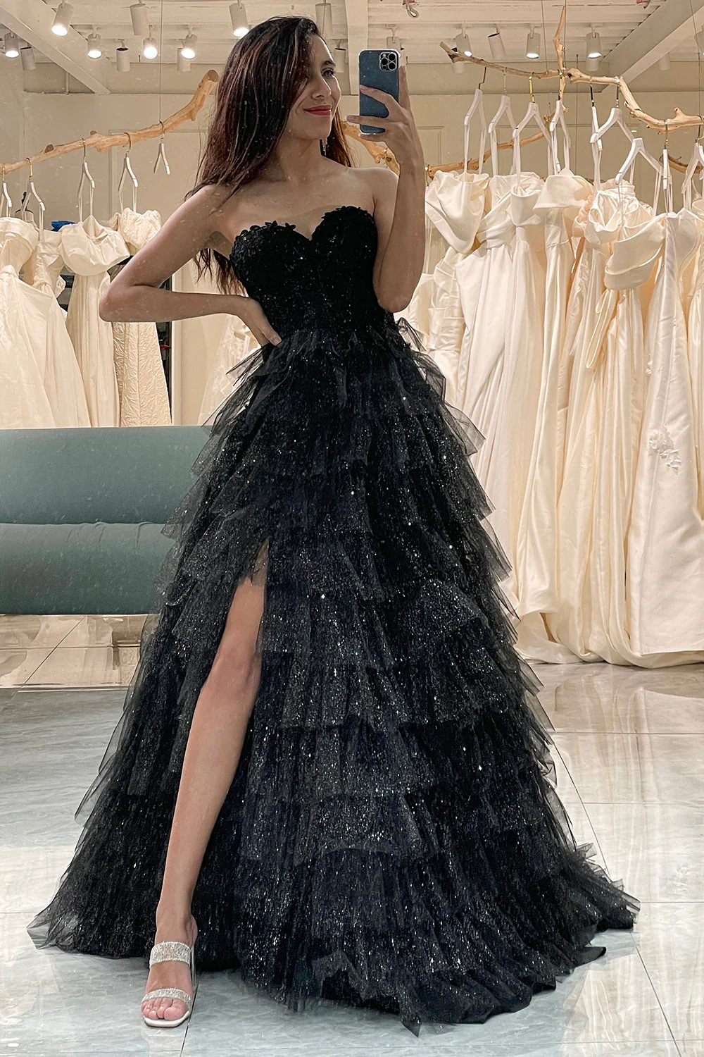 Robe de soirée Corset noir chérie à la mode avec volants - Image 7