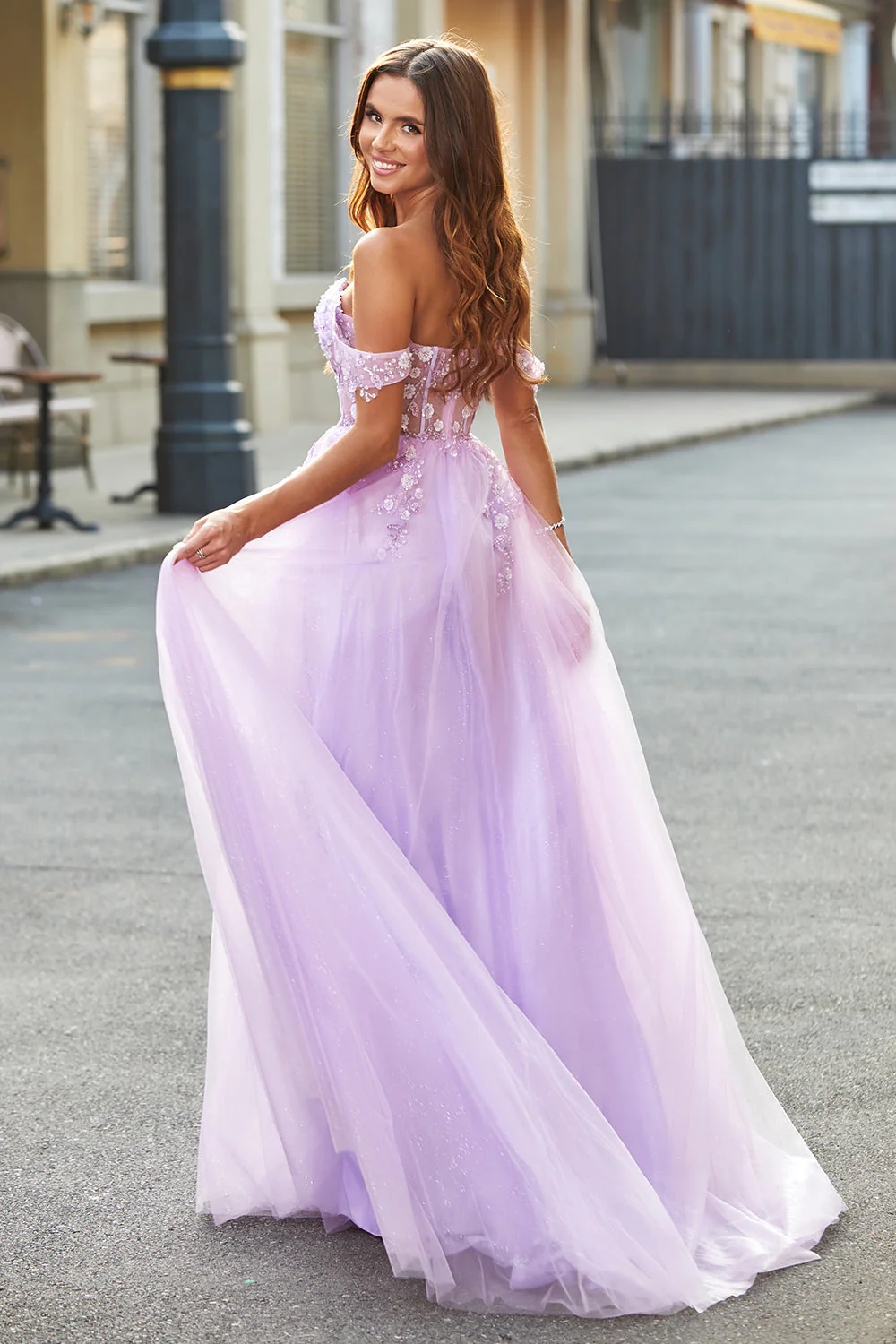 Robe de soirée Corset perlé lilas A-ligne lilas - Image 2