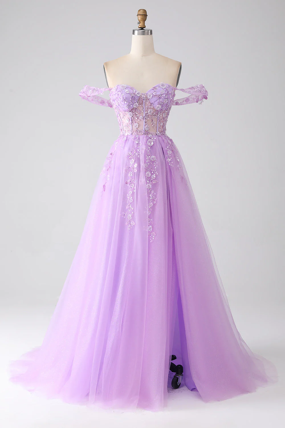 Robe de soirée Corset perlé lilas A-ligne lilas - Image 6